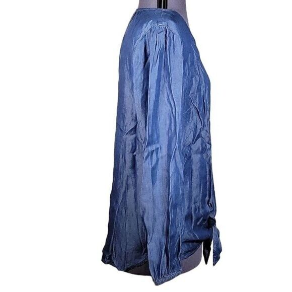 NWOT Denim & Co. Lightweight Denim Button-Front Tie Waist Top Sz M - Picture 3 of 13